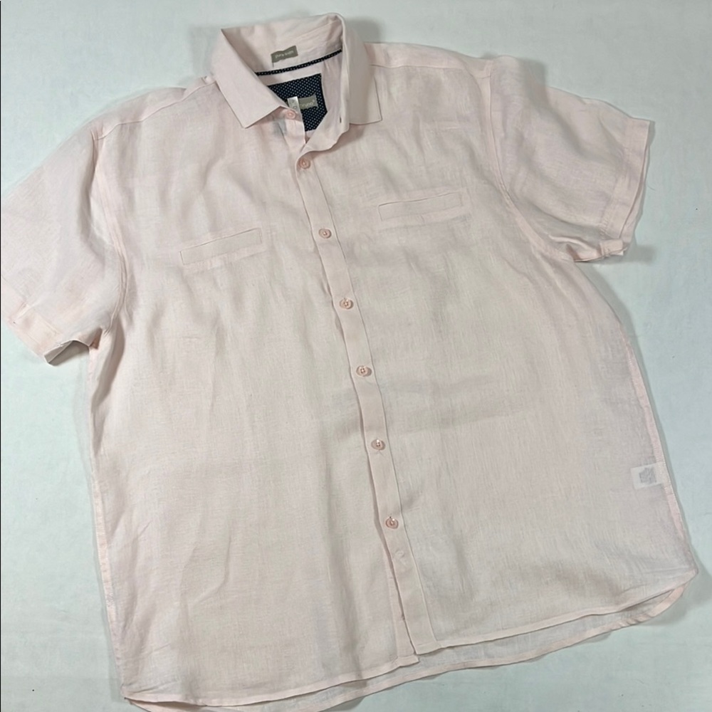 Bruno Linen Shirt Men’s Size L Pink Short Sleeve Casual Button Up